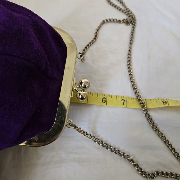 Vintage Margolin Purple Suede Pouch Purse Kiss Lock Closure *read* - Picture 10 of 11